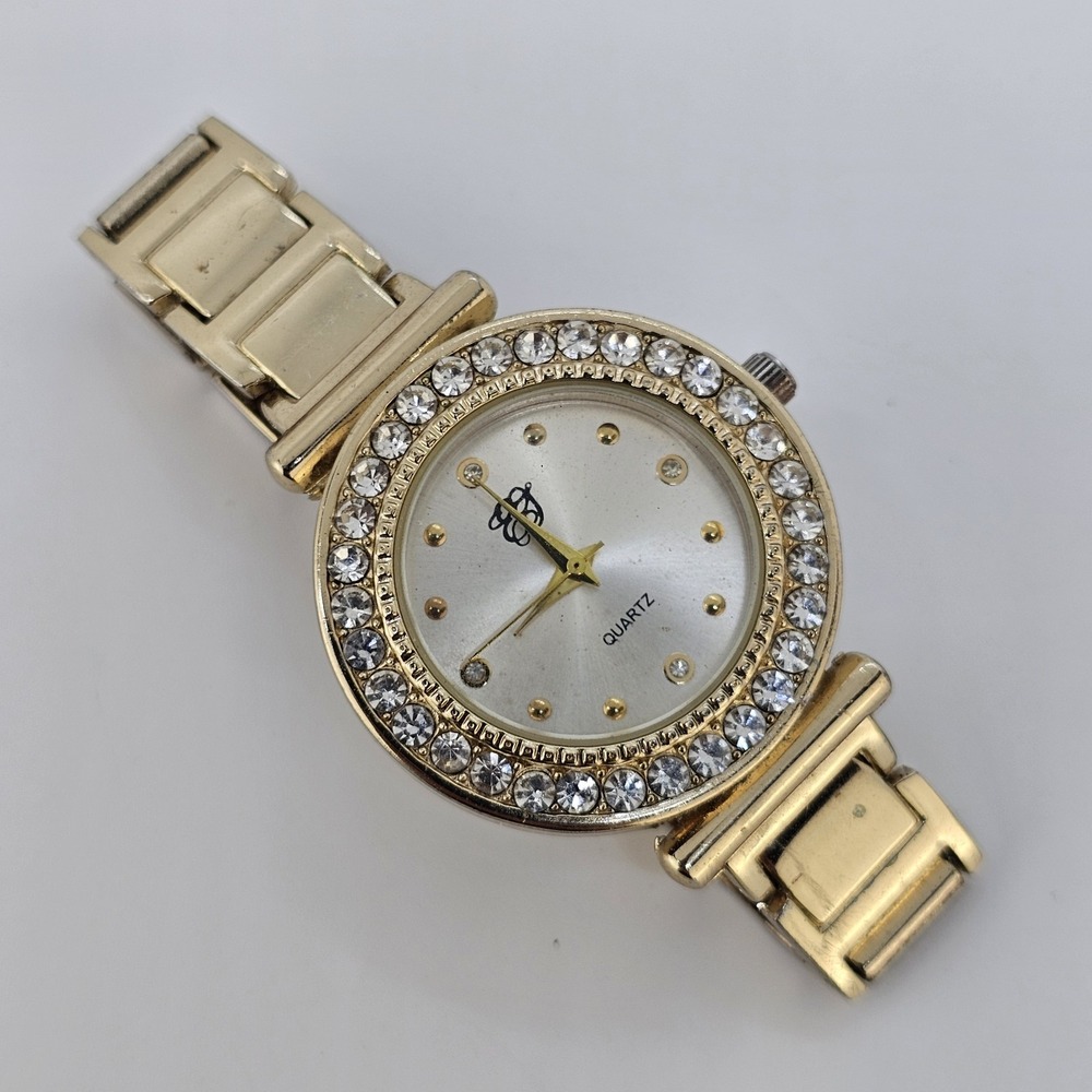 Women's Watch 34MM Gold Dial Crystal Bezel Gold Metal Bands 5" NEW Battery